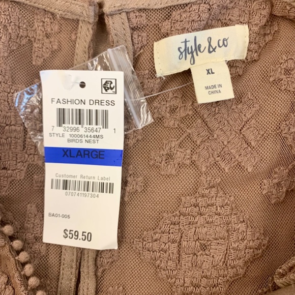 Mocha mousse gauze Sleeveless Embroidered lace yoke handkerchief hem boho dress - Picture 8 of 14